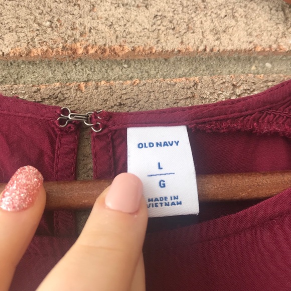 Old Navy Rayon Waist Defined Maroon Dress - Picture 3 of 5